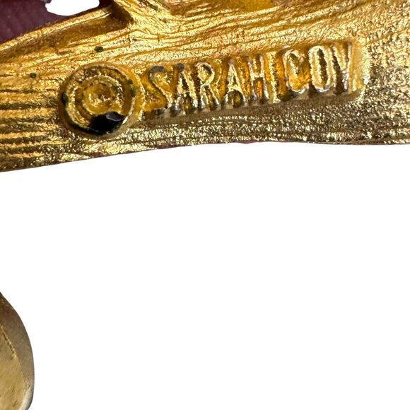 Vtg Sarah Coventry Enchanted Forest Oak Leaf Brooch Pin Gold Tone Green Enamel - Picture 3 of 4